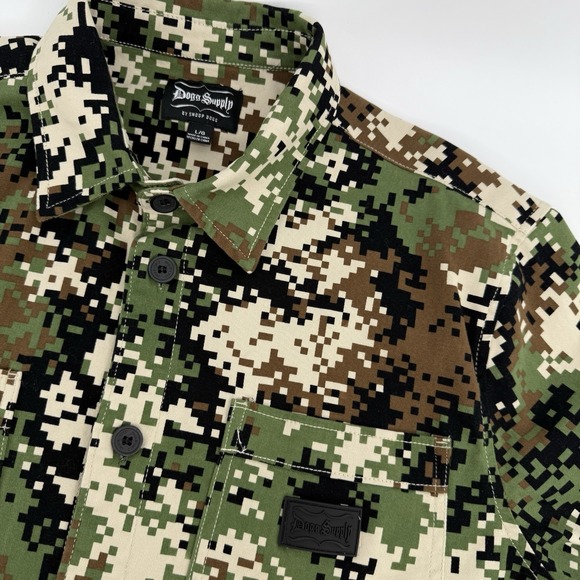 Dogg Supply by Snoop Dogg Men's L Short Sleeve Shirt Digi Camo Green Stretch - Picture 4 of 11
